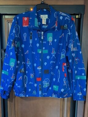 Koret Blue Patterned Windbreaker Jacket with Red and Teal Accents